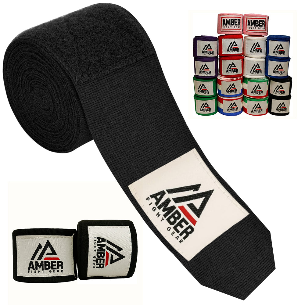 Amber Fight Gear Semi Elastic Professional Hand Wraps with Hook and Loop Closure for Boxing Kickboxing Muay Thai MMA for Men and Women