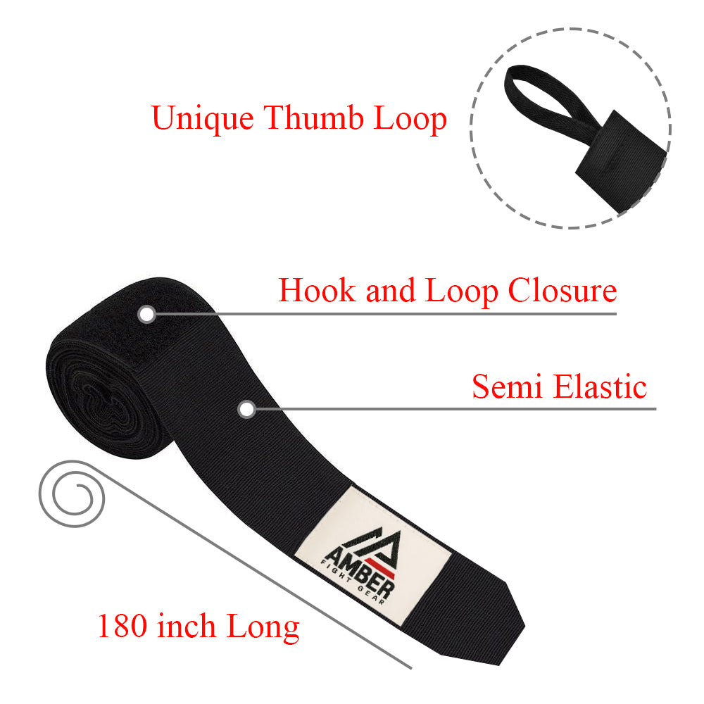Amber Fight Gear Semi Elastic Professional Hand Wraps with Hook and Loop Closure for Boxing Kickboxing Muay Thai MMA for Men and Women