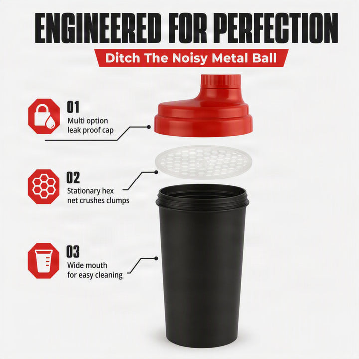 Amber Fight Gear Shaker Glass With Cap No. 3, Durable BPA-Free Polymer, Effective Protein Mixing, Leak-Proof, Portable, Versatile for Gym, Sports, Daily Use, Red