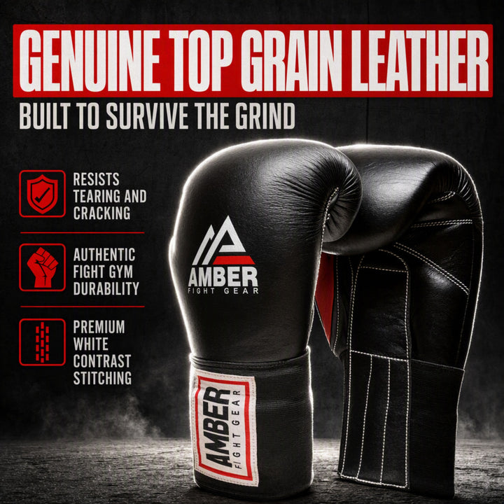 MFG Professional Hook and Loop Leather Training Boxing Gloves MMA Kickboxing Training Sparring Punching Bag Gloves Black