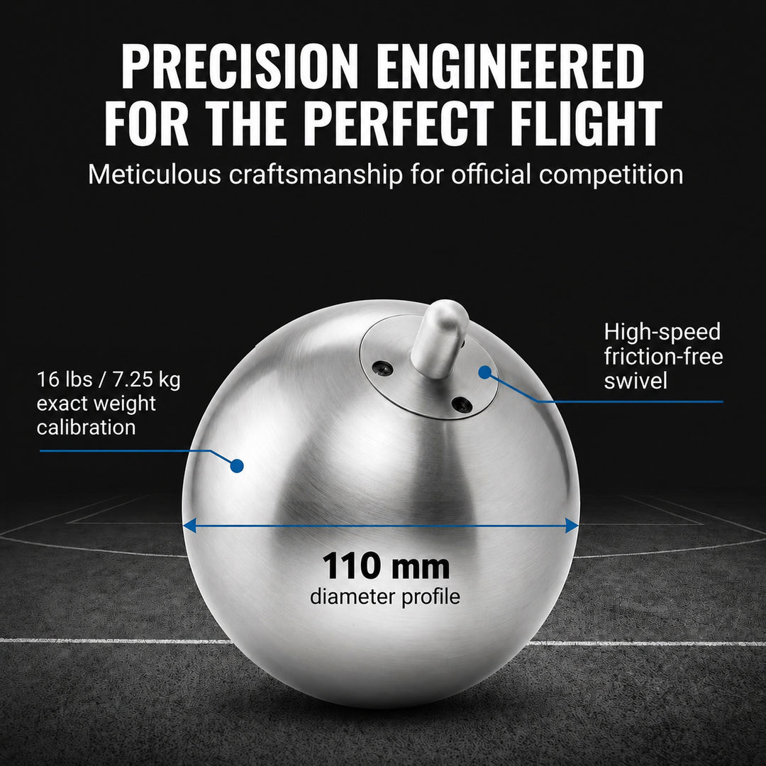 Precision Stainless Steel Hammer, IAAF Certified for Optimal Performance, Featuring High-Speed Motion Swivel, Durable Wire, Lightweight Aluminum Handle, Ideal for Training and Competitions, 16lb/110mm