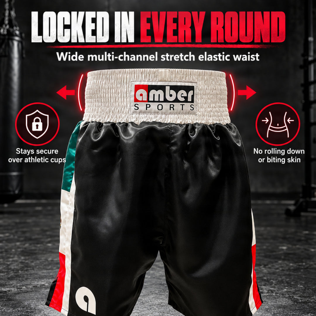 Amber Fight Gear Professional Boxing Shorts, Ultra Lightweight Polyester, Stretch Fit