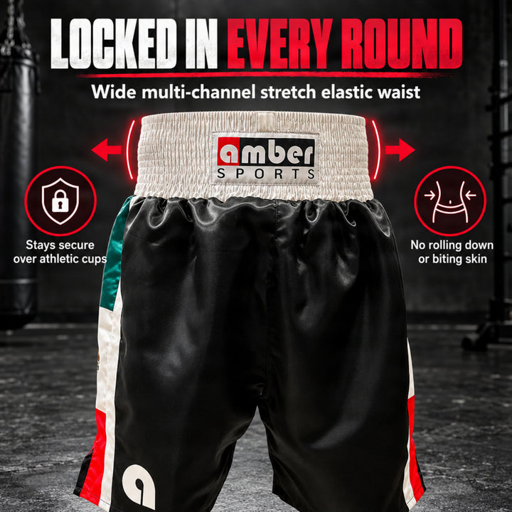 Amber Fight Gear Professional Boxing Shorts, Ultra Lightweight Polyester, Stretch Fit