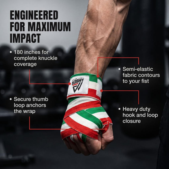 Amber Fight Gear Semi Elastic Professional Hand Wraps with Hook and Loop Closure for Boxing Kickboxing Muay Thai MMA for Men and Women