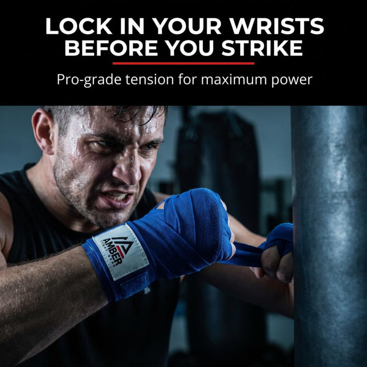 Amber Fight Gear Semi Elastic Professional Hand Wraps with Hook and Loop Closure for Boxing Kickboxing Muay Thai MMA for Men and Women