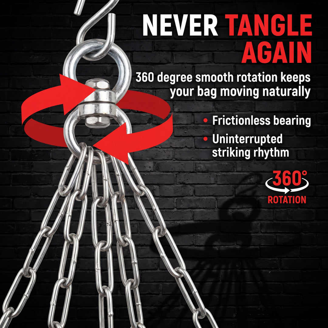 AFG Heavy Duty Heavy Bag Chain with Swivel  Boxing, Kickboxing, Muay Thai Heavy Bag Hanger Chain, 4 Ring Compatible, Durable Steel Construction ? Silver