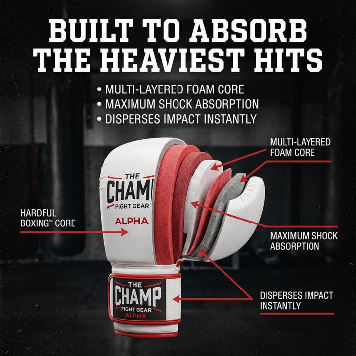 The Champ Fight Gear Alpha Series Boxing Gloves with Wrist Support for Boxing Kickboxing Muay Thai Training or Sparring Punching Bag Mitts