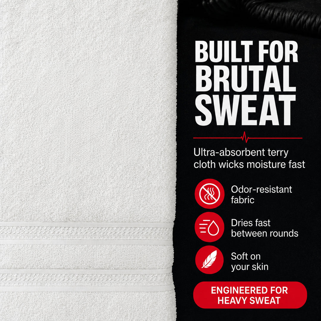 Boxing Workout Towel, Ultra-Soft Terry Cloth, Highly Absorbent, Durable &amp; Odor-Resistant, Quick-Dry, Machine Washable ? Ideal for Boxing, Gym, Sports &amp; Fitness Training ? White, 16 x 25 Inches