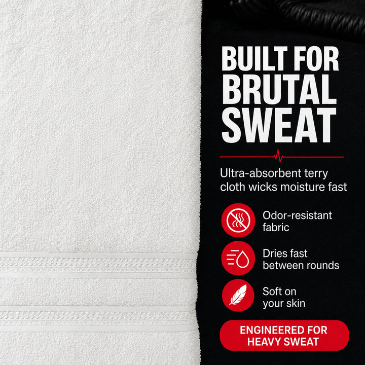 Boxing Workout Towel, Ultra-Soft Terry Cloth, Highly Absorbent, Durable &amp; Odor-Resistant, Quick-Dry, Machine Washable ? Ideal for Boxing, Gym, Sports &amp; Fitness Training ? White, 16 x 25 Inches