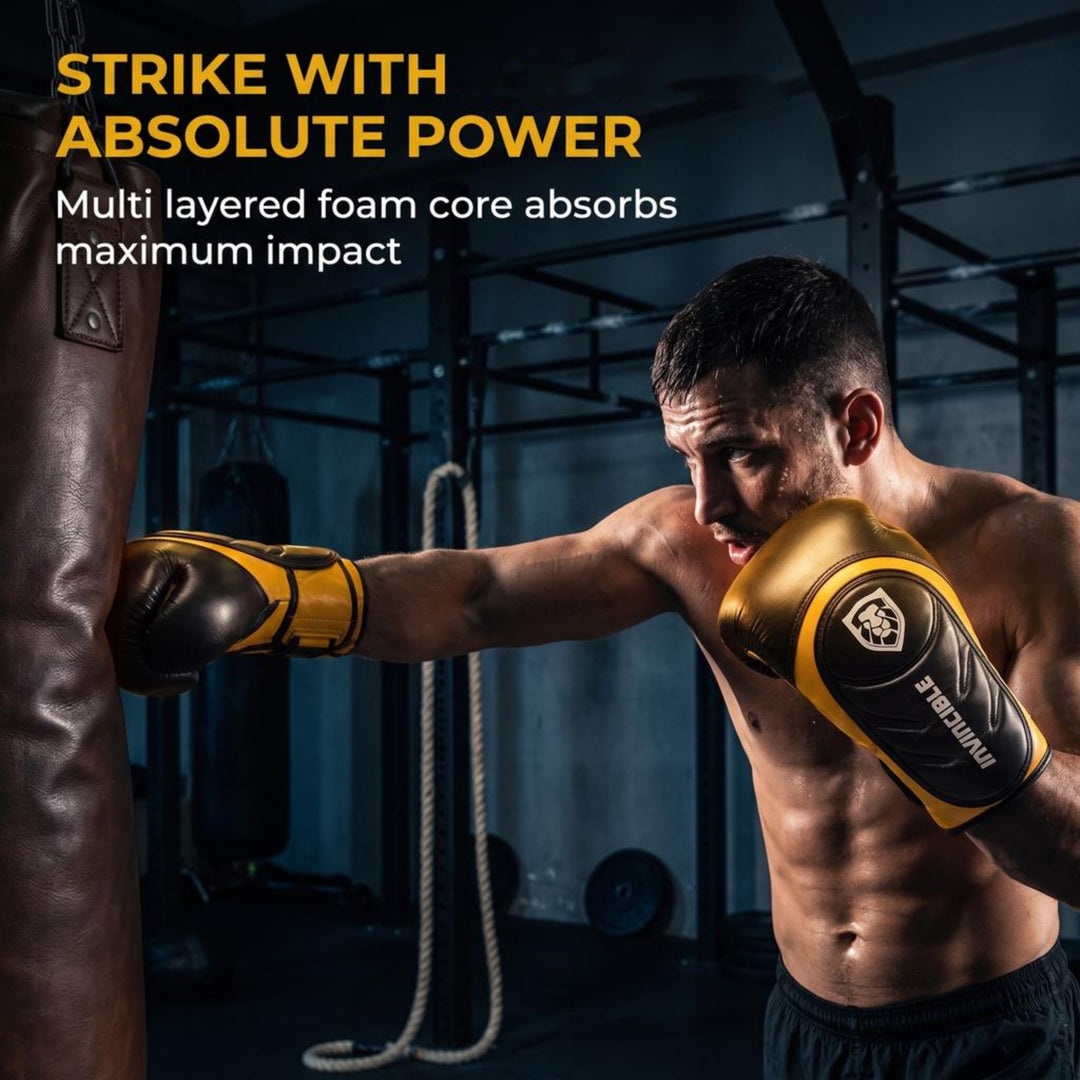 Invincible Fight Gear Pro Leather Boxing Gloves v2.0 | Multi-Layered Foam Training Gloves for MMA, Kickboxing, Muay Thai Sparring | Men, Women &amp; Kids | 12oz, 14oz, 16oz