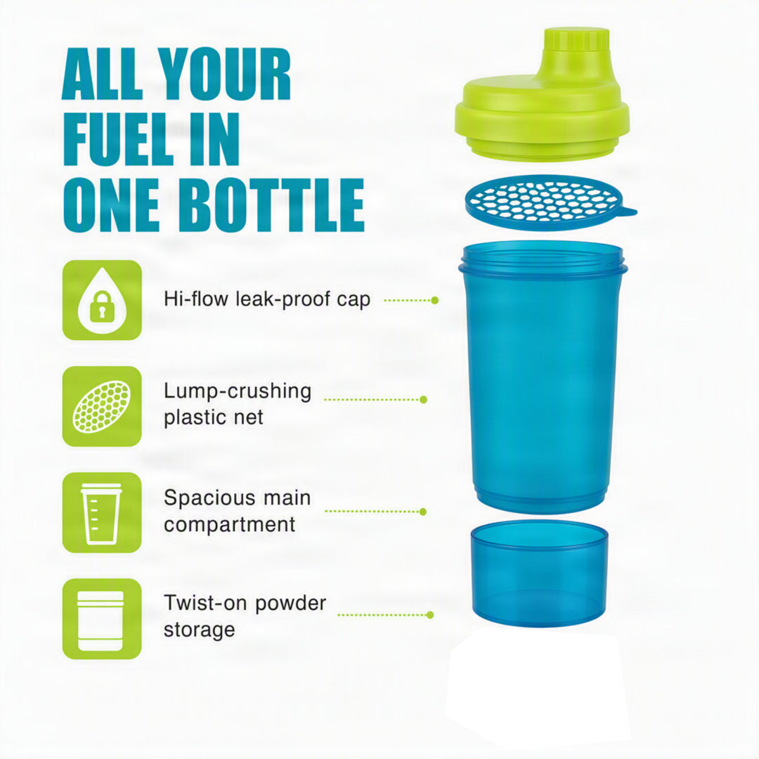 Amber Fight Gear Super Shaker Big with Storage Cap No. 3 BPA-Free, Leak-Proof Protein Shaker Bottle with Wide Mouth Opening, Hi-Flow Cap, and Bottom Storage for Supplements, Blue