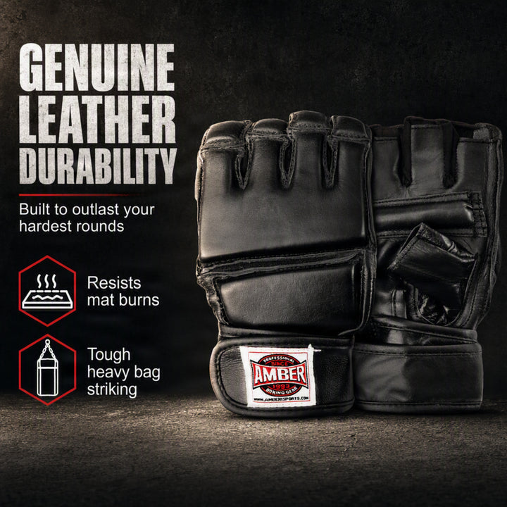 Amber Fight Gear Leather Grappling Gloves with Enhanced Grip &amp; Wrist Support