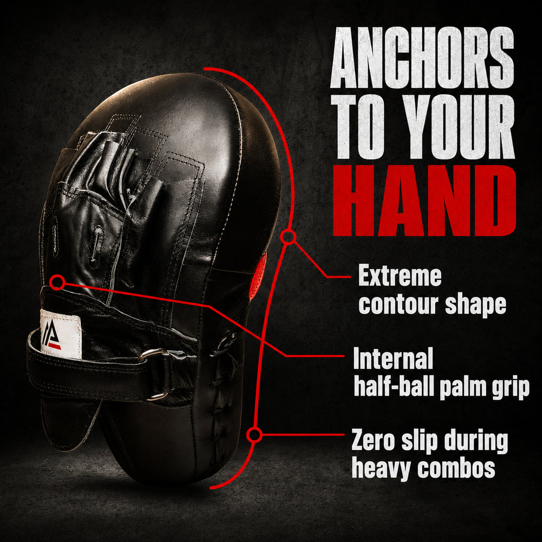 Amber Fight Gear Genuine Leather Extreme Curved Target Focus Punching Mitts for MMA, Kickboxing, Muay Thai Martial Arts Sparring with Wrist Support
