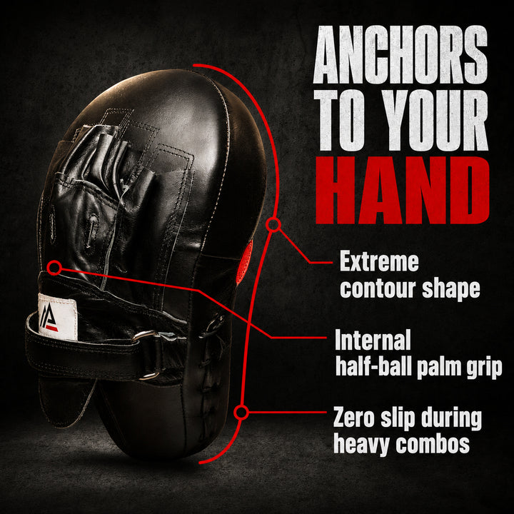 Amber Fight Gear Genuine Leather Extreme Curved Target Focus Punching Mitts for MMA, Kickboxing, Muay Thai Martial Arts Sparring with Wrist Support