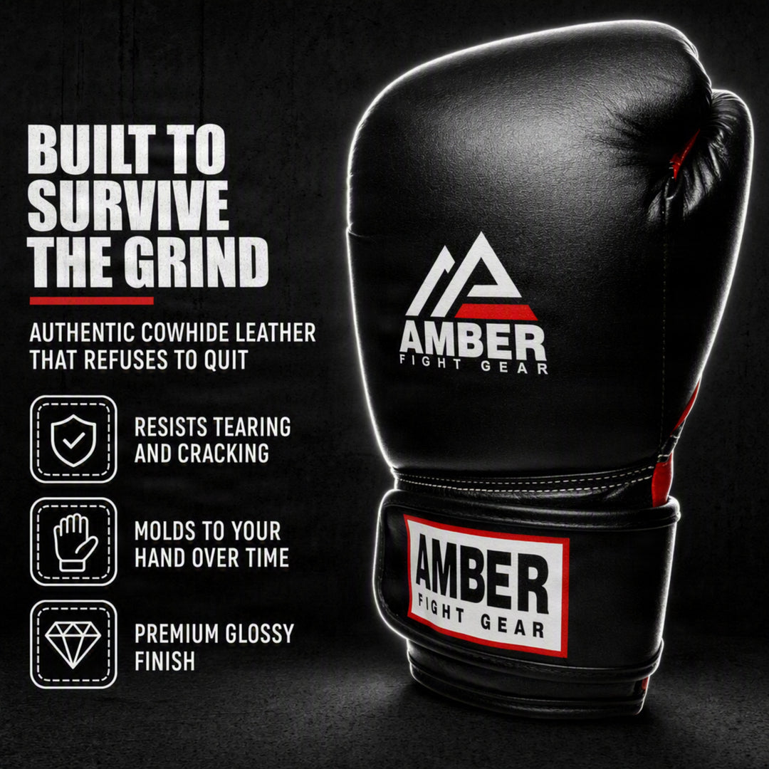 Amber Fight Gear Leather Boxing Gloves with Hook &amp; Loop
