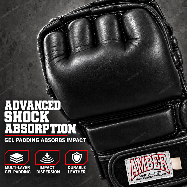 Amber Fight Gear MMA Gel Shock Training Gloves with Leather Construction