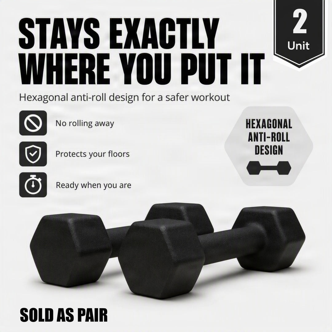 Neoprene Dumbbell for Strength Training, Muscle Toning, and Rehab, Non-Slip Grip, Anti-Roll Design