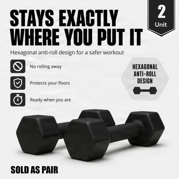 Neoprene Dumbbell for Strength Training, Muscle Toning, and Rehab, Non-Slip Grip, Anti-Roll Design