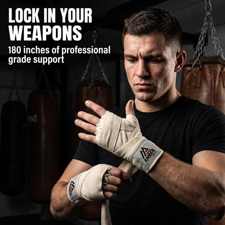 Amber Fight Gear Semi Elastic Professional Hand Wraps with Hook and Loop Closure for Boxing Kickboxing Muay Thai MMA for Men and Women