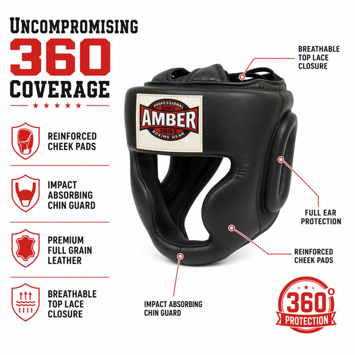 Extreme Full-Face Leather Headgear Ultimate Protection, Black
