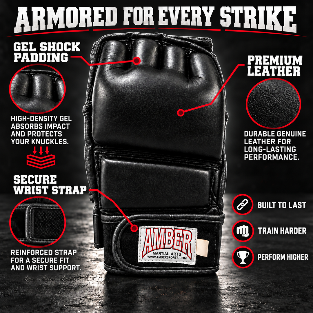 Amber Fight Gear MMA Gel Shock Training Gloves with Leather Construction