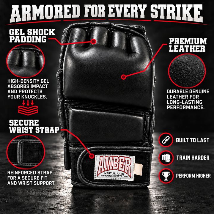 Amber Fight Gear MMA Gel Shock Training Gloves with Leather Construction