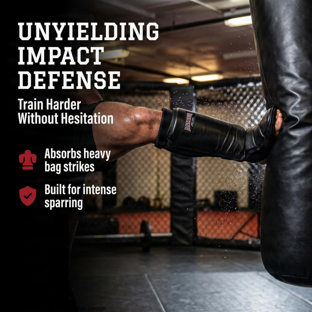Amber Fight Gear MMA Shin &amp; Instep Protectors with Reinforced Leather Face