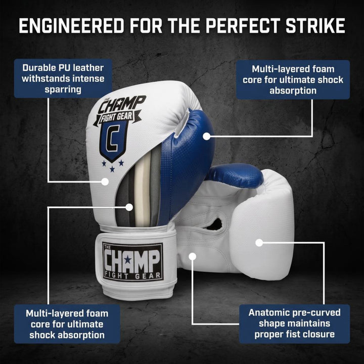 The Champ Fight Gear Alpha Series Boxing Gloves with Wrist Support for Boxing Kickboxing Muay Thai Training or Sparring Punching Bag Mitts