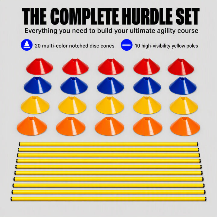 Amber Fight Gear Ultimate Agility Training Bundle,10-Piece Hurdle Set with 20 Cones, Adjustable Poles &amp; Carry Bag ? Speed, Agility &amp; Coordination Drills Equipment