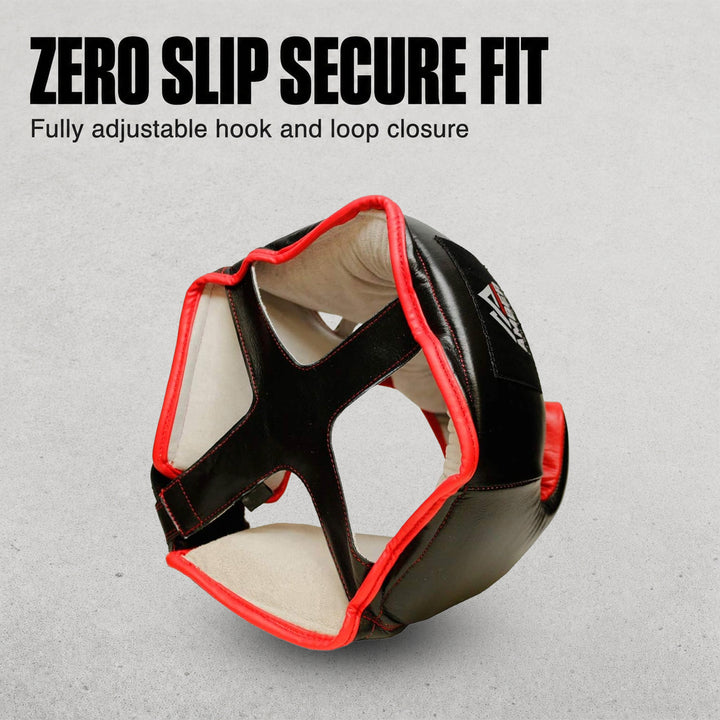 Professional Leather Boxing Headgear for Training, Sparring, Kickboxing, MMA, Muay Thai ? Thick Padding with Cheek Protection, Adjustable Fit, Large