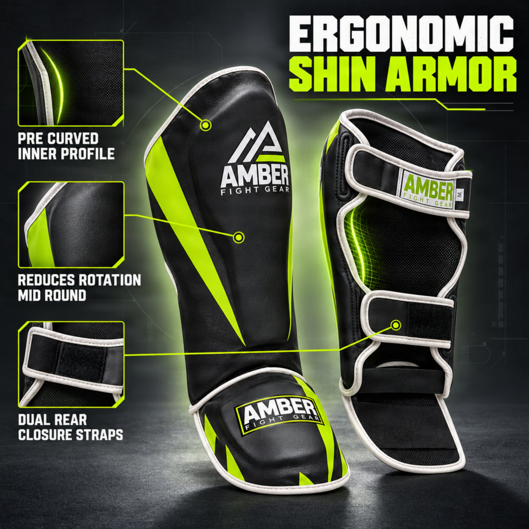 Amber Fight Gear Pro Style Competition Muay Thai Shin Guards with Instep