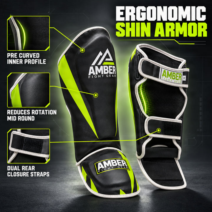 Amber Fight Gear Pro Style Competition Muay Thai Shin Guards with Instep