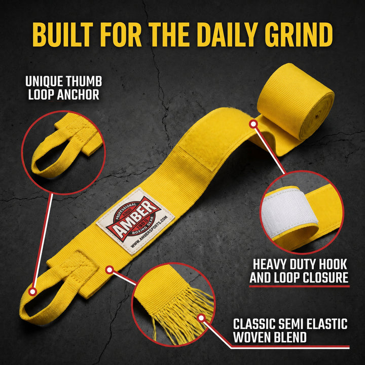 Amber Fight Gear Semi Elastic Professional Hand Wraps with Hook and Loop Closure for Boxing Kickboxing Muay Thai MMA for Men and Women