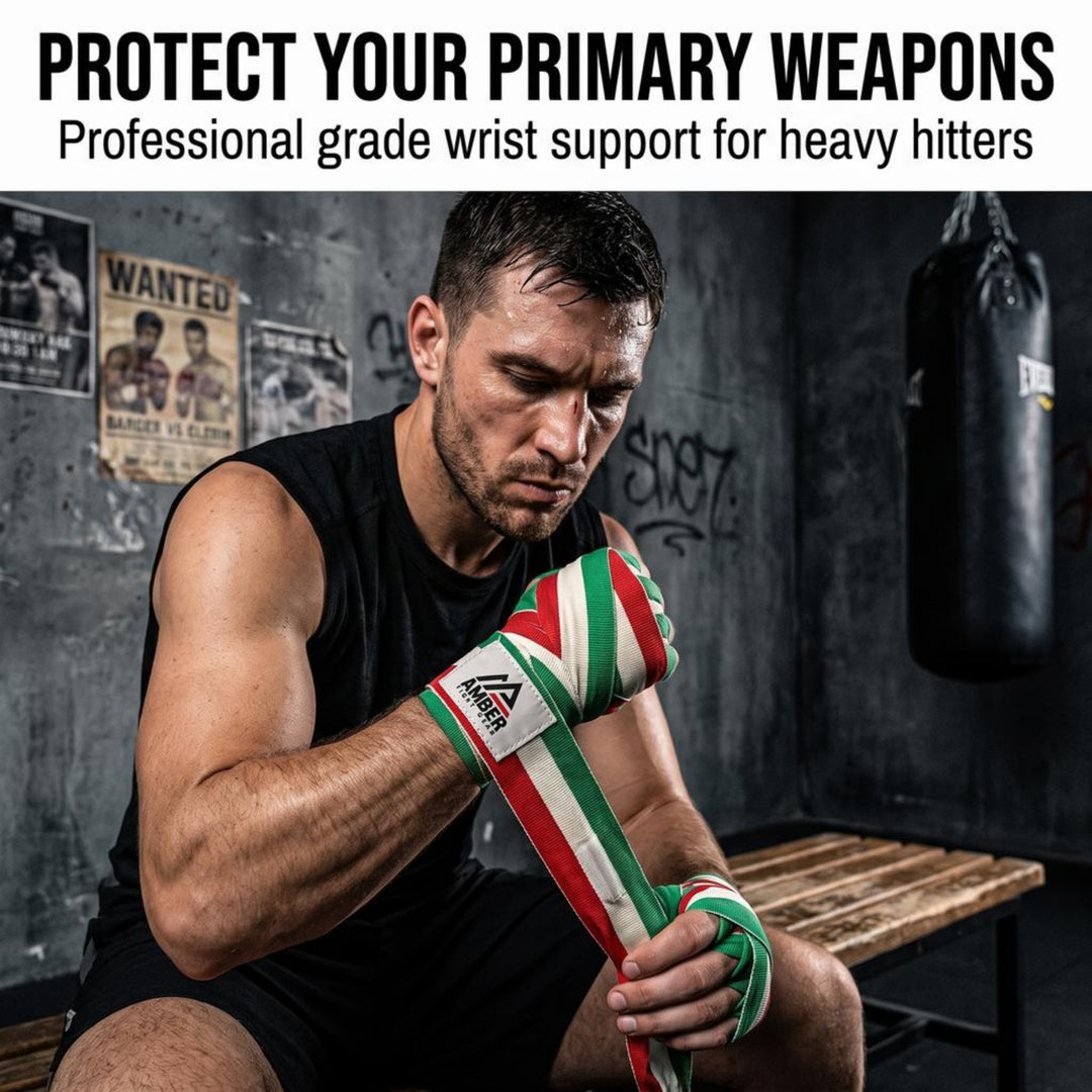 Amber Fight Gear Semi Elastic Professional Hand Wraps with Hook and Loop Closure for Boxing Kickboxing Muay Thai MMA for Men and Women