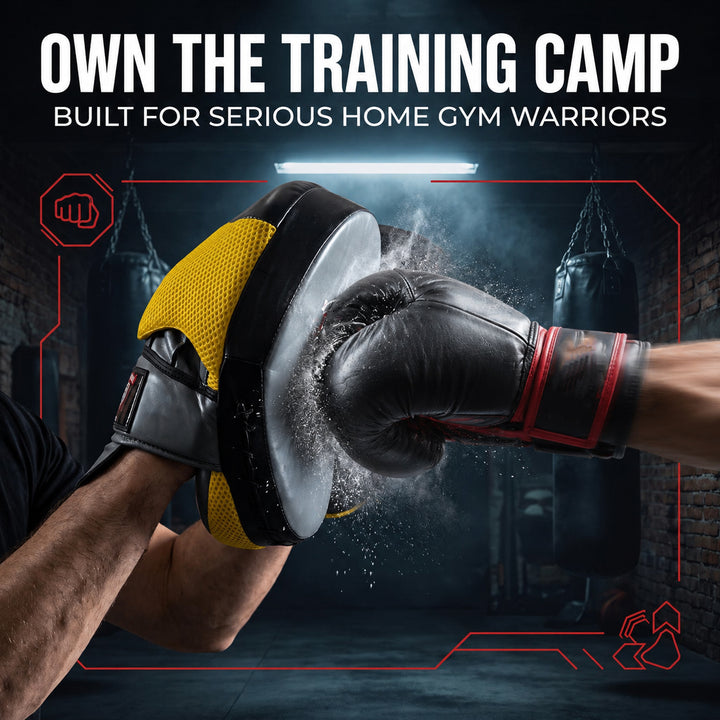 Invincible Fight Gear Pro Boxing Punching Mitts | Leather Focus Pads for MMA, Karate, Muay Thai &amp; Martial Arts | Curved Target Striking Mittens for Training &amp; Coaching, Ambidextrous | Black/Yellow