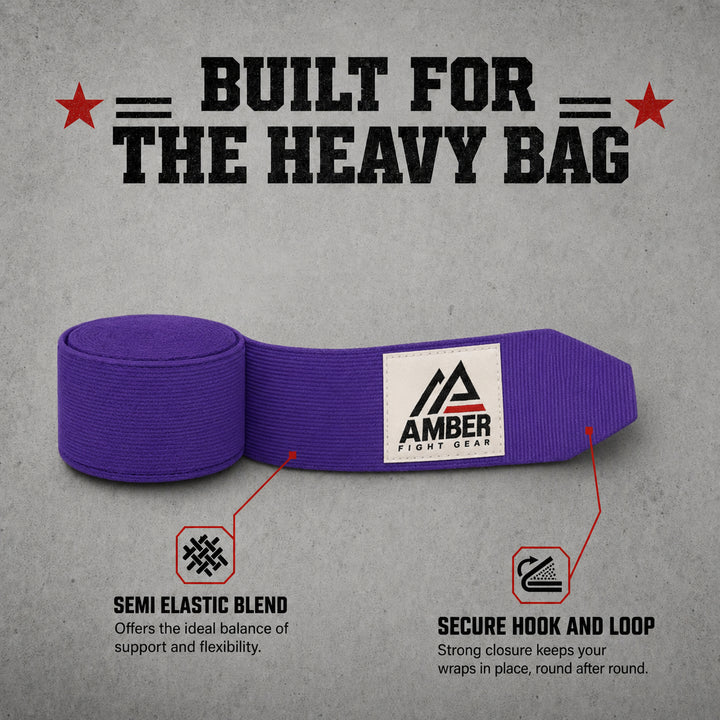 Amber Fight Gear Semi Elastic Professional Hand Wraps with Hook and Loop Closure for Boxing Kickboxing Muay Thai MMA for Men and Women
