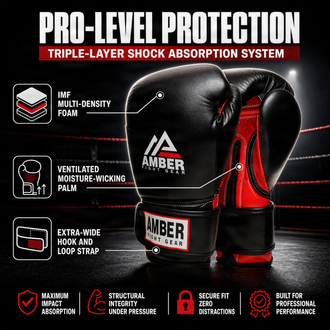 Amber Fight Gear Leather Boxing Gloves with Hook &amp; Loop