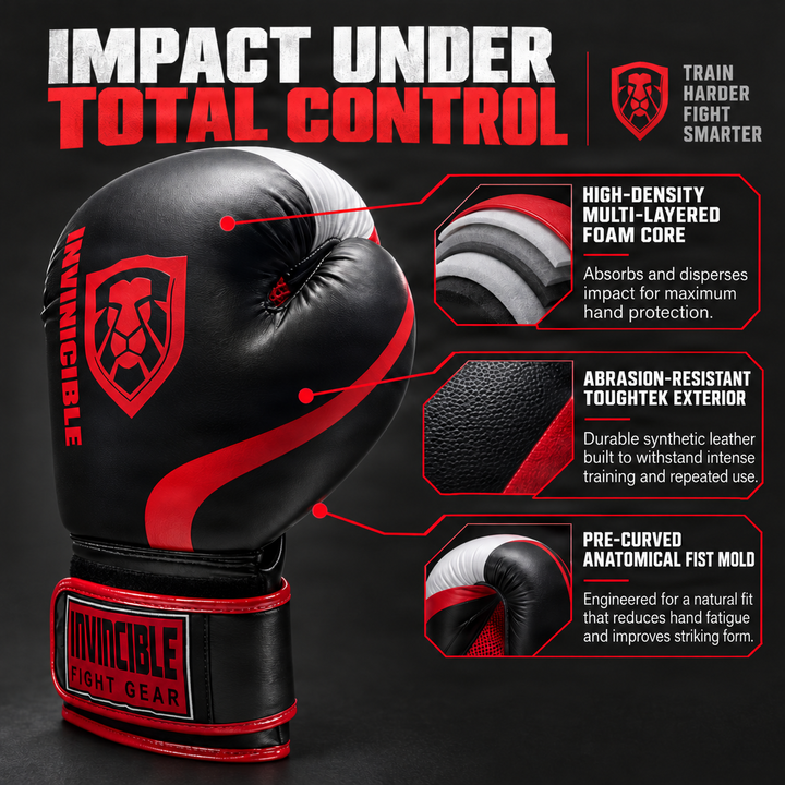 Invincible Fight Gear Standard Toughtek Hook &amp; Loop Training Boxing Gloves