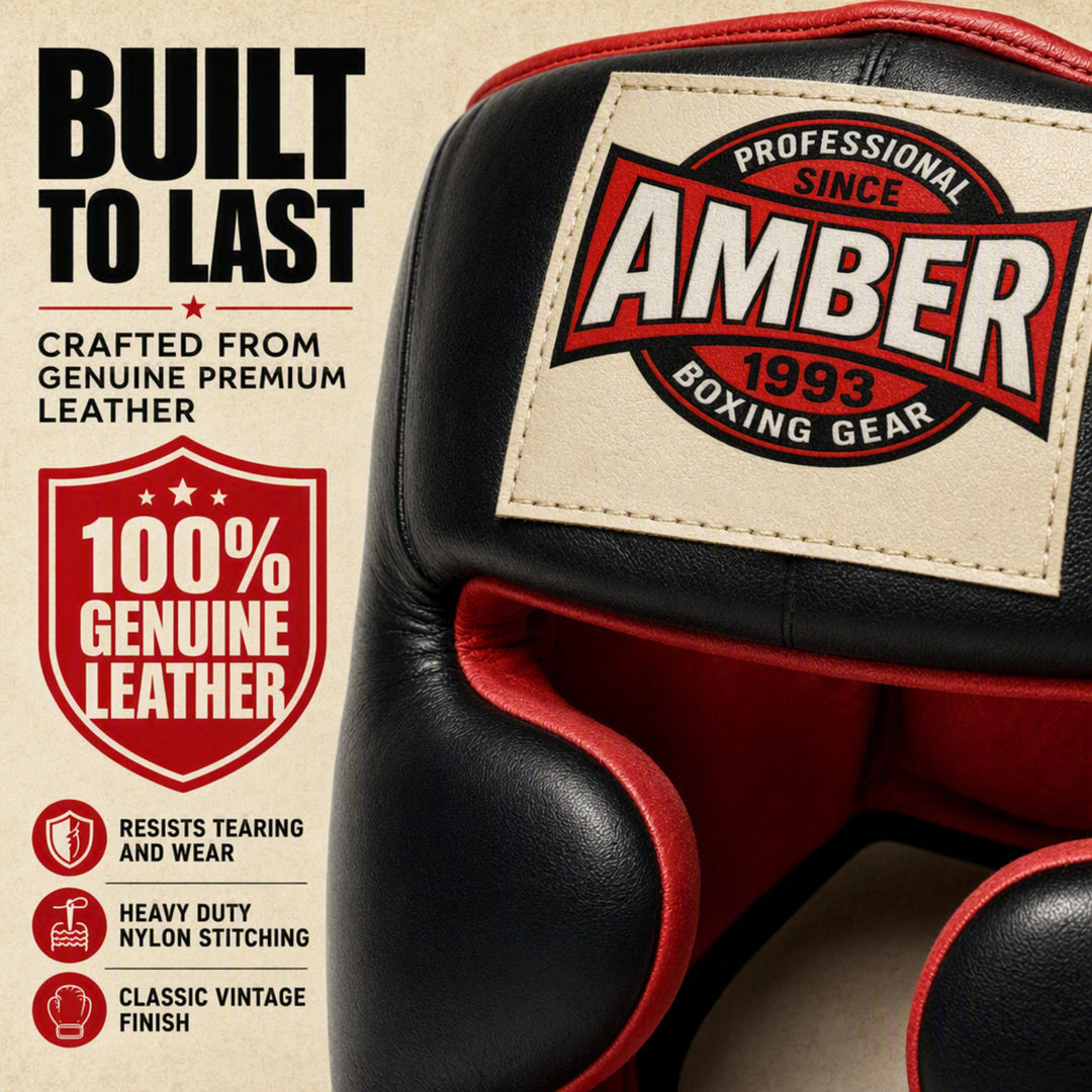 Deluxe All Leather Headgear with Cheek Protection for Boxing, Kickboxing, and MMA