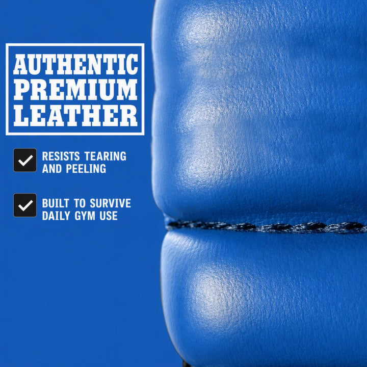 MMA Safety Training Gloves, Premium Leather, Shock Absorbing Foam, Adjustable Closure, Durable &amp; Comfortable for Sparring, Bag Work &amp; MMA Workouts, Blue, Small