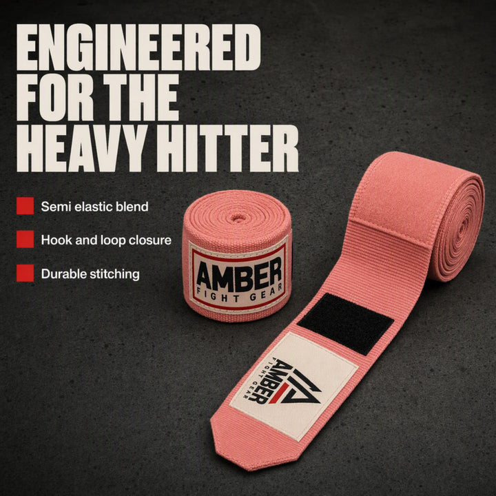 Amber Fight Gear Semi Elastic Professional Hand Wraps with Hook and Loop Closure for Boxing Kickboxing Muay Thai MMA for Men and Women