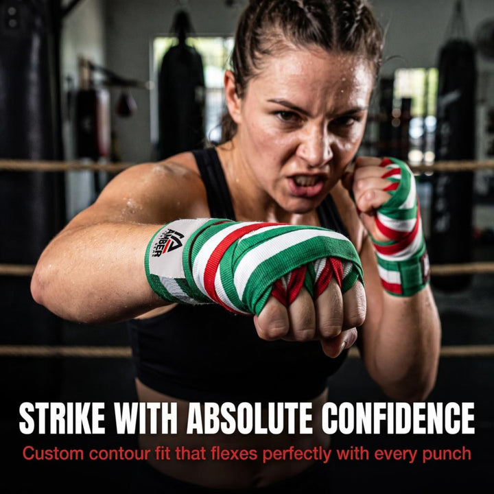 Amber Fight Gear Semi Elastic Professional Hand Wraps with Hook and Loop Closure for Boxing Kickboxing Muay Thai MMA for Men and Women