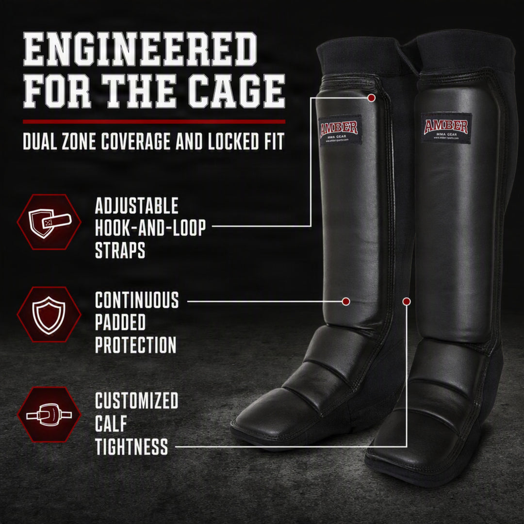 Amber Fight Gear MMA Shin &amp; Instep Protectors with Reinforced Leather Face