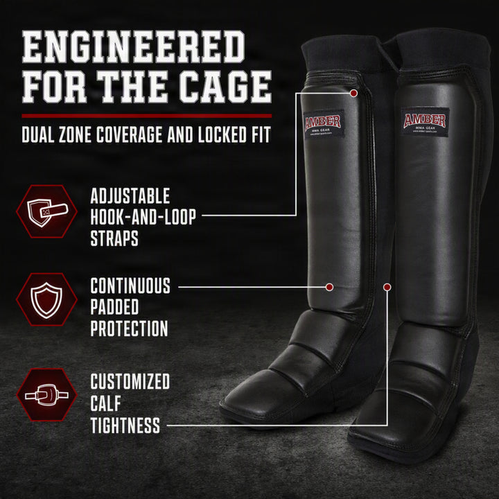 Amber Fight Gear MMA Shin &amp; Instep Protectors with Reinforced Leather Face