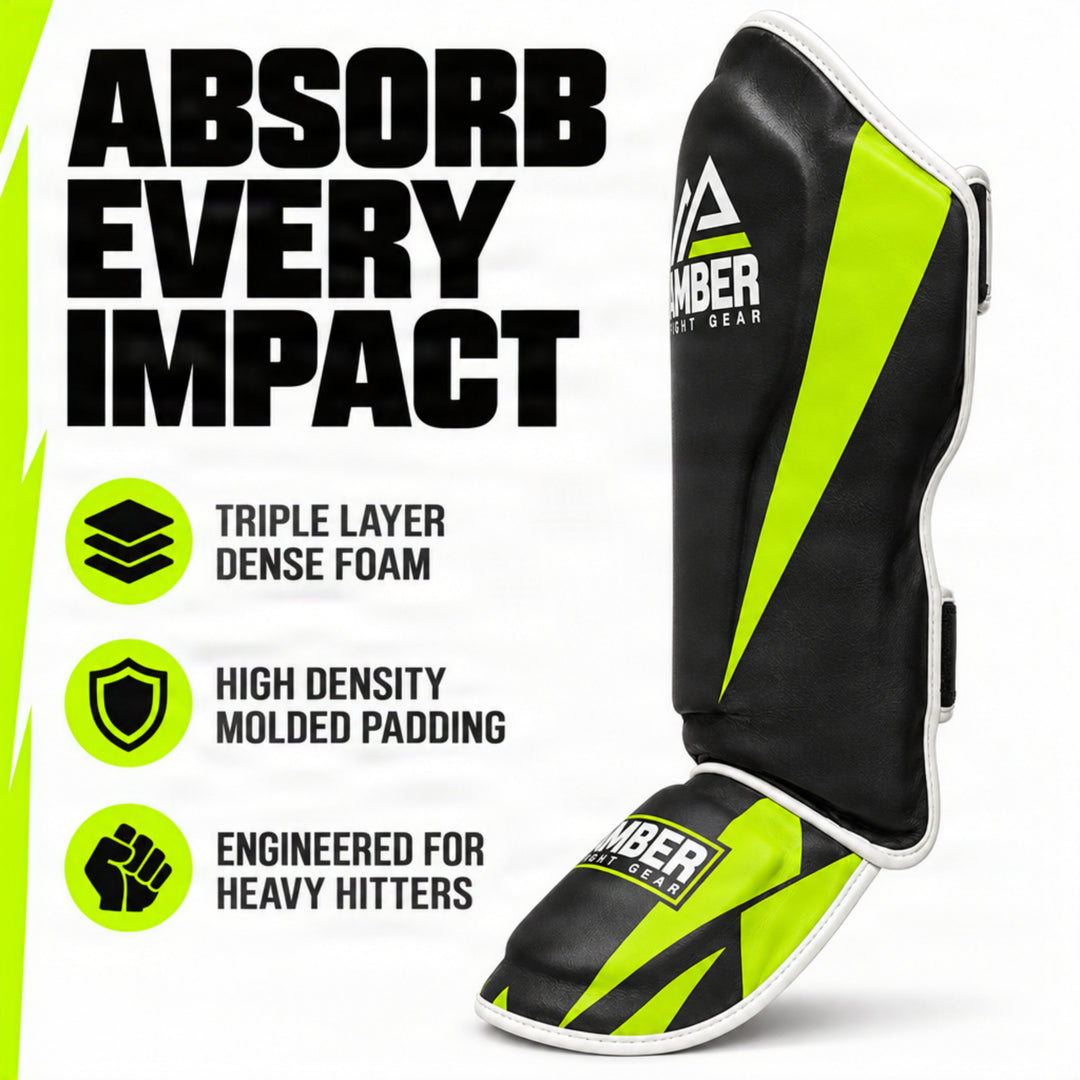 Amber Fight Gear Pro Style Competition Muay Thai Shin Guards with Instep