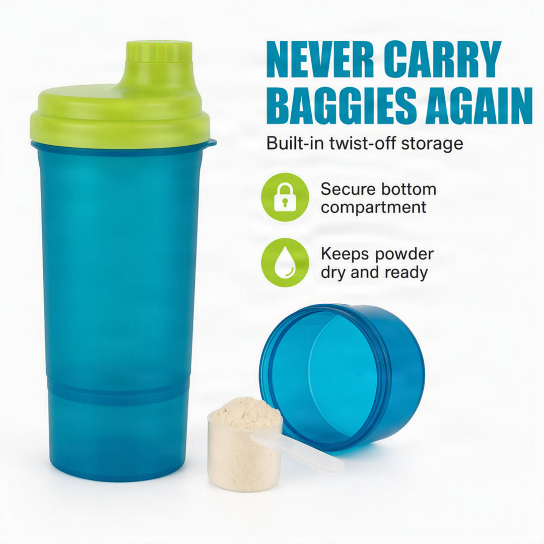 Amber Fight Gear Super Shaker Big with Storage Cap No. 3 BPA-Free, Leak-Proof Protein Shaker Bottle with Wide Mouth Opening, Hi-Flow Cap, and Bottom Storage for Supplements, Blue