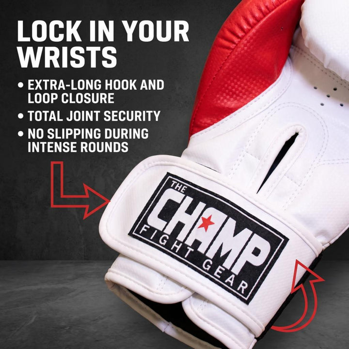 The Champ Fight Gear Alpha Series Boxing Gloves with Wrist Support for Boxing Kickboxing Muay Thai Training or Sparring Punching Bag Mitts