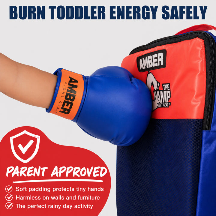 Mini Boxing Toy Set Junior For 3 to 7yr olds Set Includes - 16inch Toy Heavy bag, Junior Gloves, Toy Headgear and Jump Rope in a Handy Storage Bag. Great Gift Idea