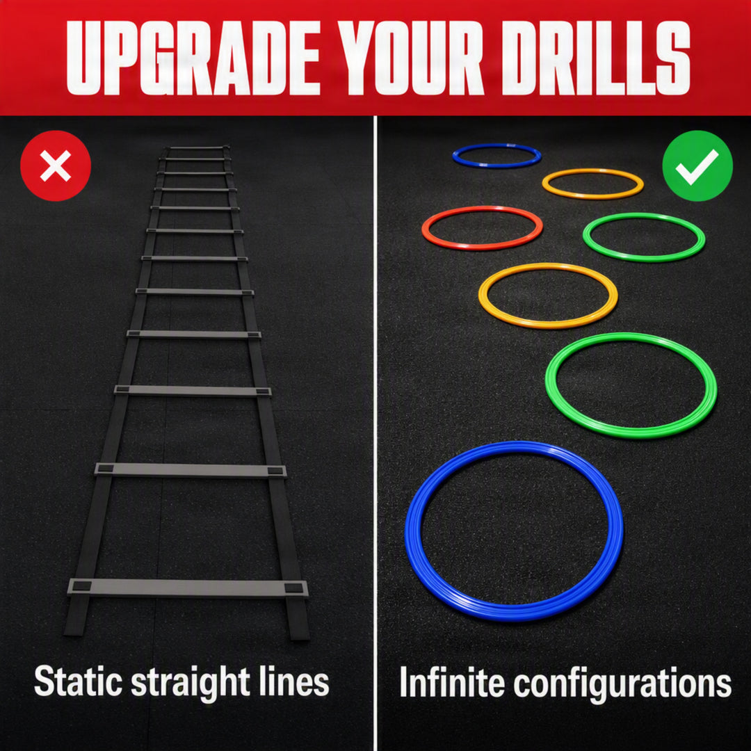 Speed Agility Circles for Trainers, Gyms, Athletics, 4 Assorted Colors, Red, Yellow, Blue, and Green (Set of 12) 18 inch