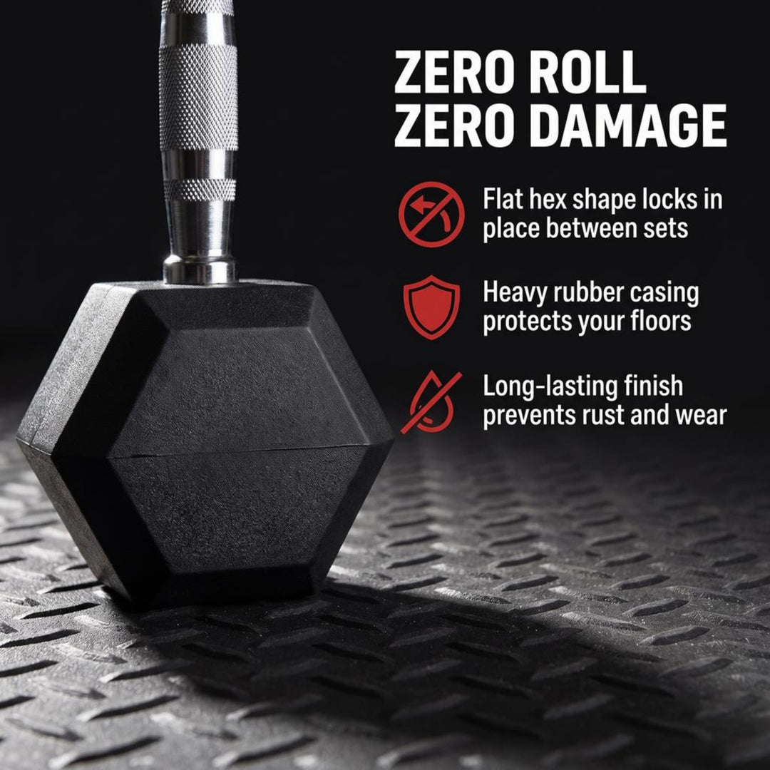 Barbell Rubber encased Hex Dumbbell Weights with Metal Handles for Strength Training, Full Body Workout. Sold as a Pairs